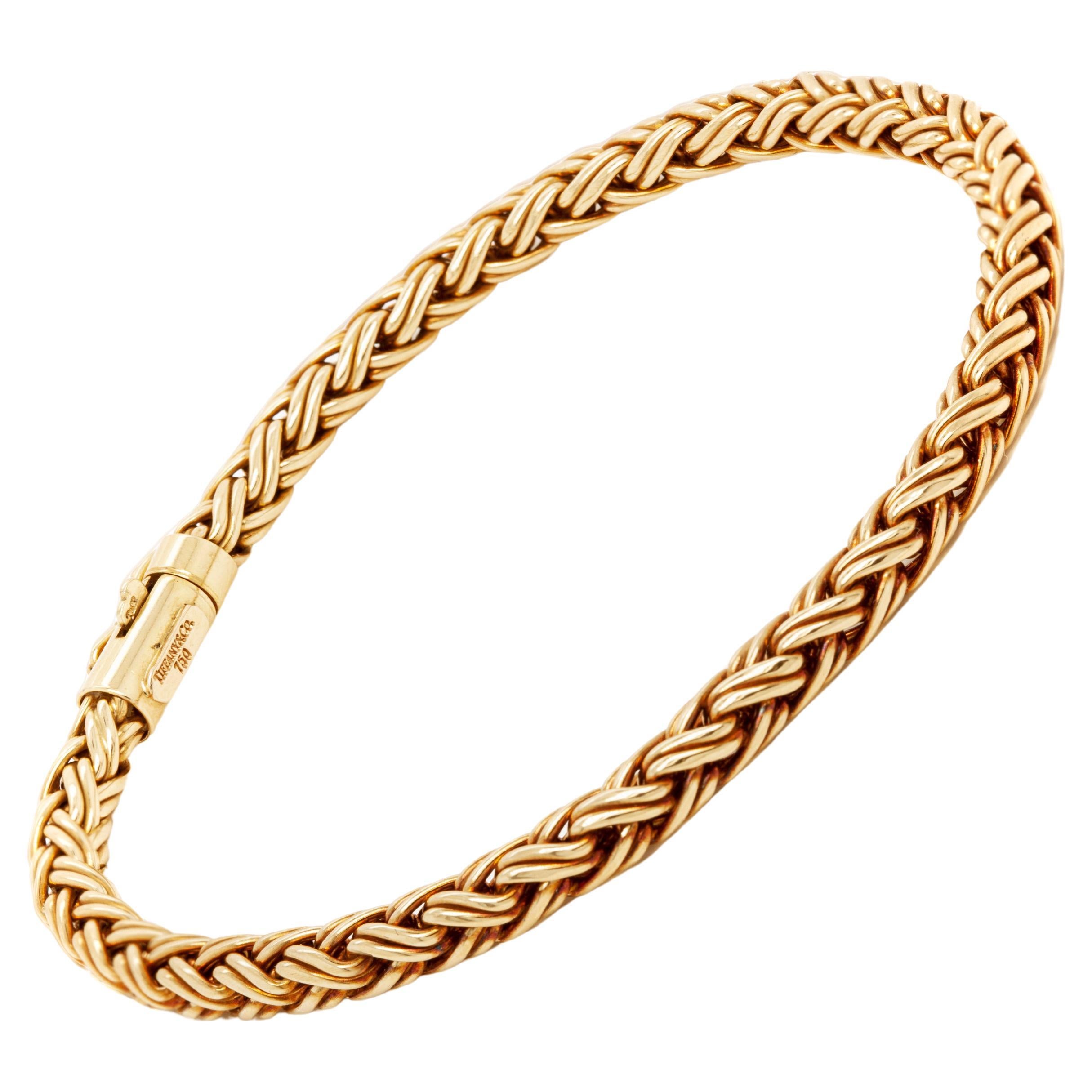 Tiffany & Co. 18 Carat Yellow Gold Braided Wheat Chain Bracelet For Sale