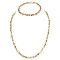 Tiffany & Co. 18 Karat Gelbgold geflochtene Weizenkette Halskette und Armband Set