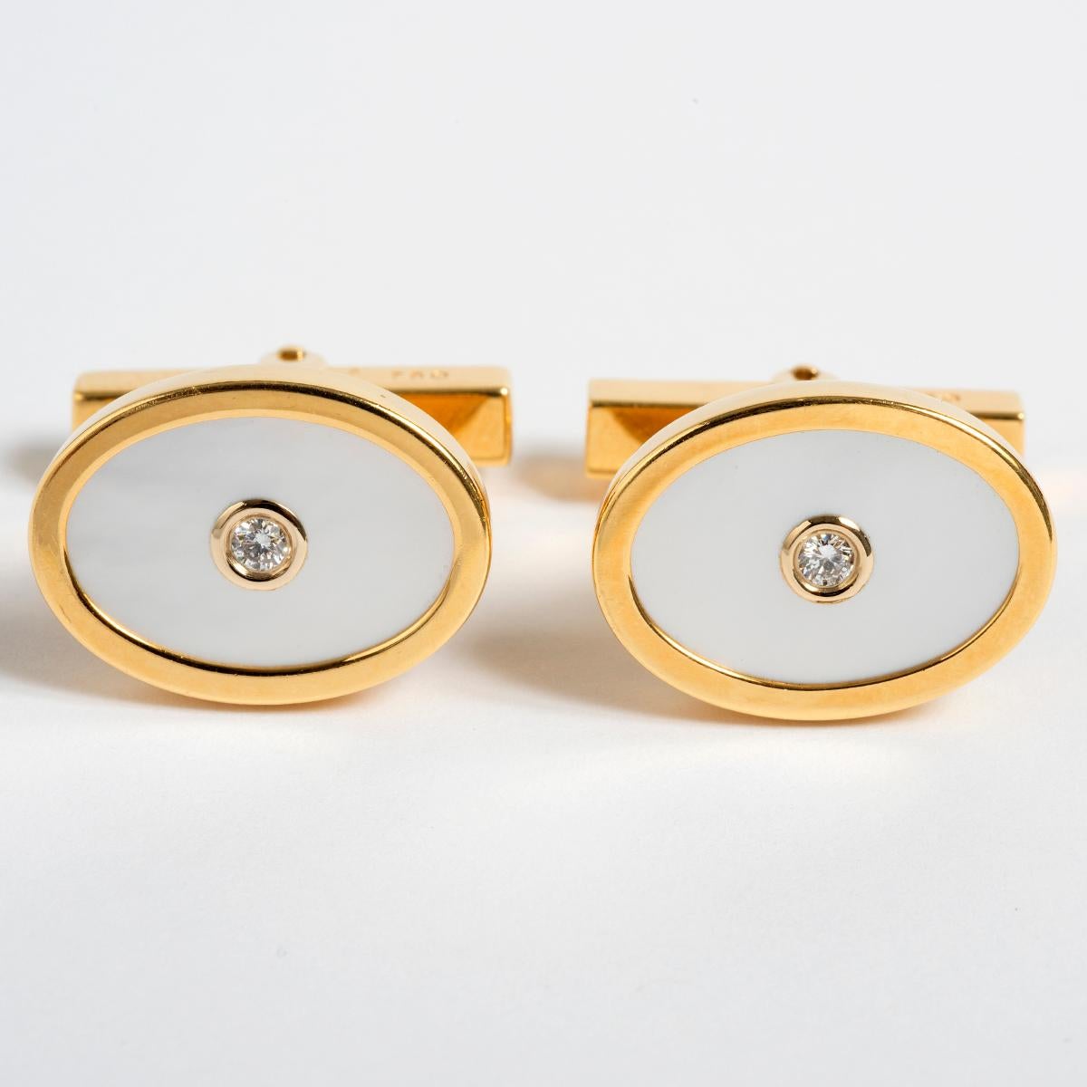 Tiffany & Co Yellow Gold, Mother of Pearl, Diamond Centre Cufflinks. 1