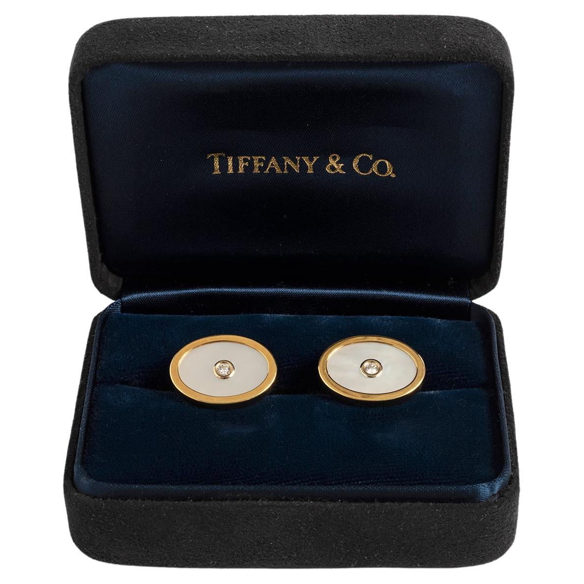 Tiffany and Co. Oval MotherofPearl Diamond Gold Cufflinks For Sale at