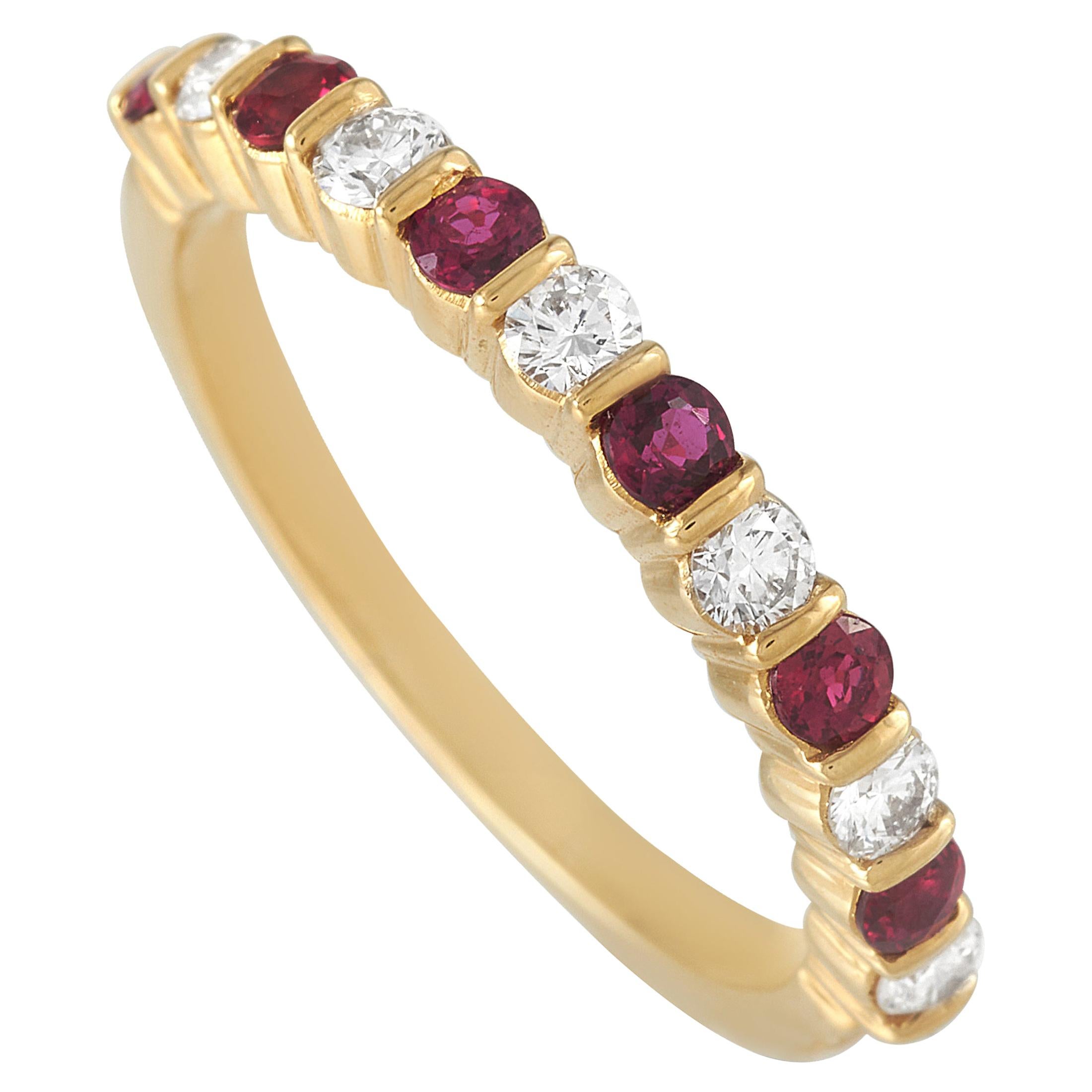 Tiffany & Co. 18 Karat Gold 0.20 Carat Diamond and 0.20 Carat Ruby Band Ring