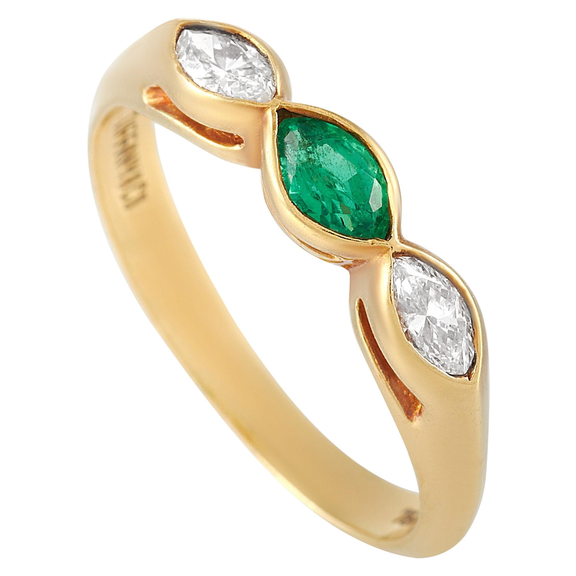 Tiffany & Co. 18 Karat Gold 0.25 Carat Diamond and 0.25 Carat Emerald Ring
