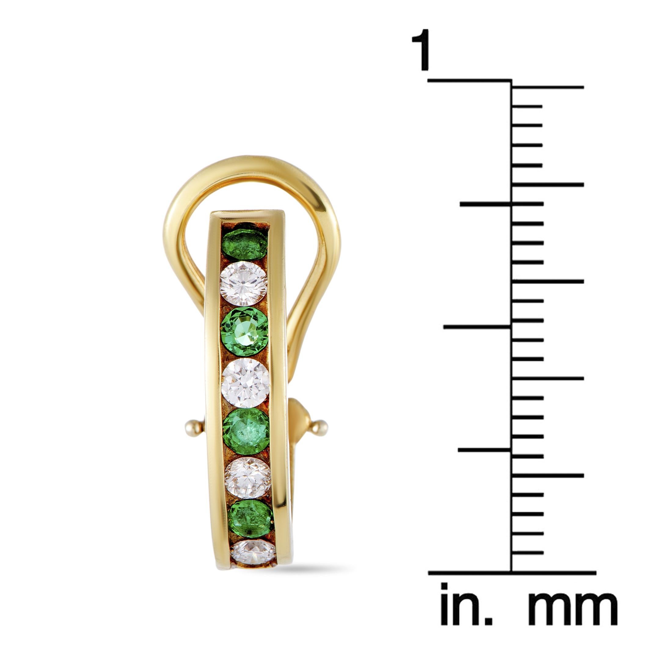 Round Cut Tiffany & Co. 18 Karat Gold 0.48 Carat Diamond and Emerald Huggie Earrings