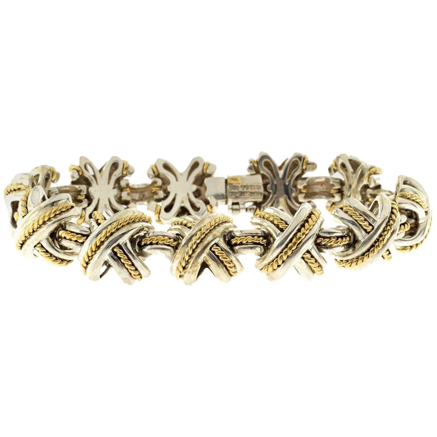 Tiffany & Co. 18 Karat Gold 925 Silver Signature X Link Bracelet