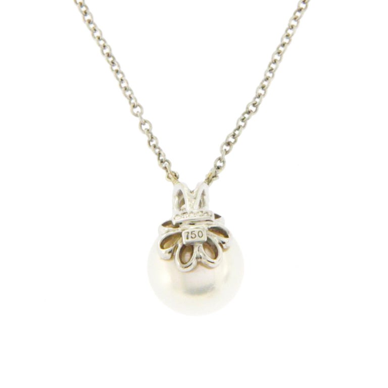 Tiffany and Co. 18 Karat Gold Akoya Pearl 0.10 Carat Diamond Necklace ...