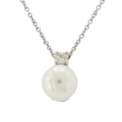 Tiffany & Co. 18 Karat Gold Akoya Pearl 0.10 Carat Diamond Necklace