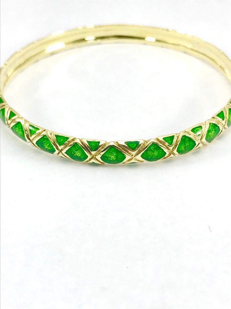 Tiffany & Co. 18 Karat Gold and Green Enamel Bangle Bracelet For Sale 1