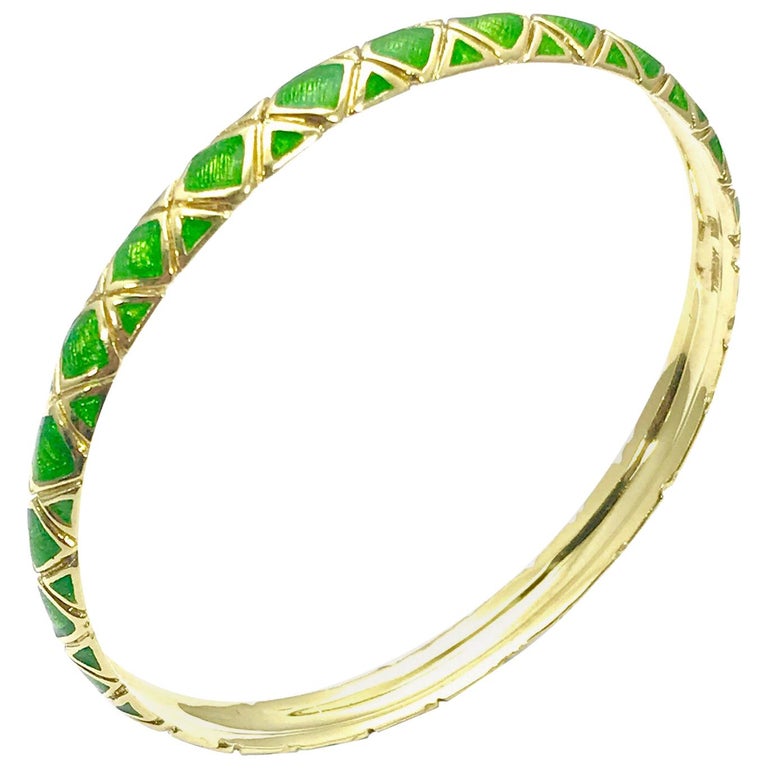 Tiffany & Co. 18 Karat Gold and Green Enamel Bangle Bracelet For Sale