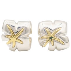 Tiffany & Co. 18 Karat Gold and Silver Palm Leaf Motif Clip Earrings