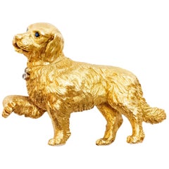 Tiffany & Co. 18 Karat Gold Brooch Sapphire Eyes and Diamond Collar Dog