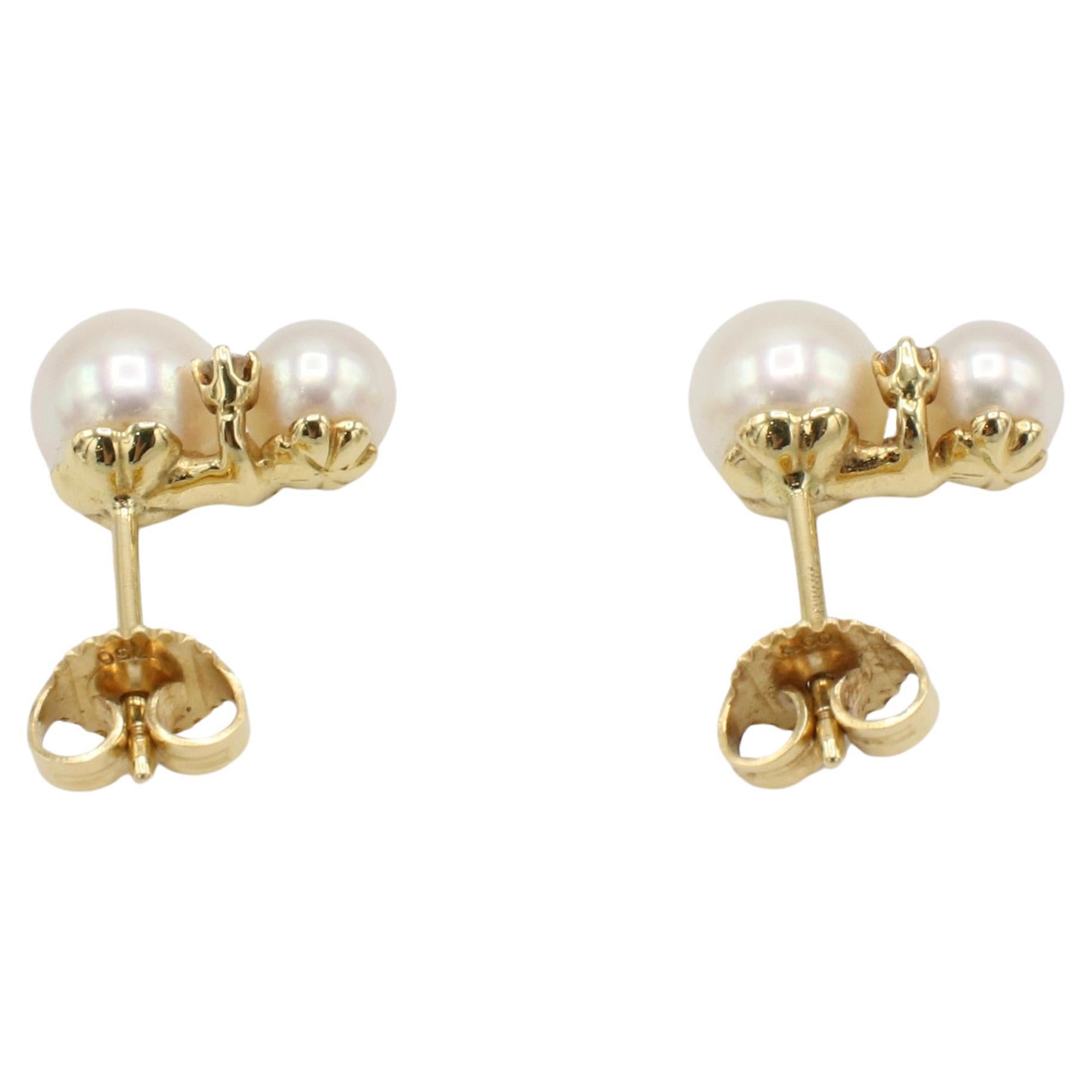 Modern Tiffany & Co. 18 Karat Gold Cultured Pearl & Natural Diamond Drop Stud Earrings