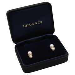 Tiffany & Co. 18 Karat Gold Cultured Pearl & Natural Diamond Drop Stud Earrings