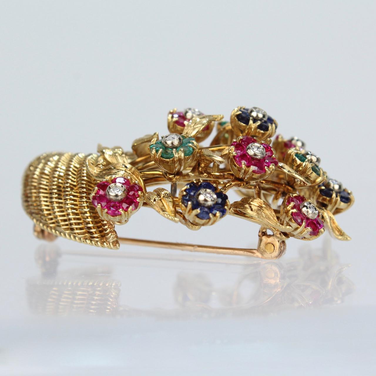 Modern Tiffany & Co. 18 Karat Gold Diamond and Gemstone en Tremblant Cornucopia Brooch