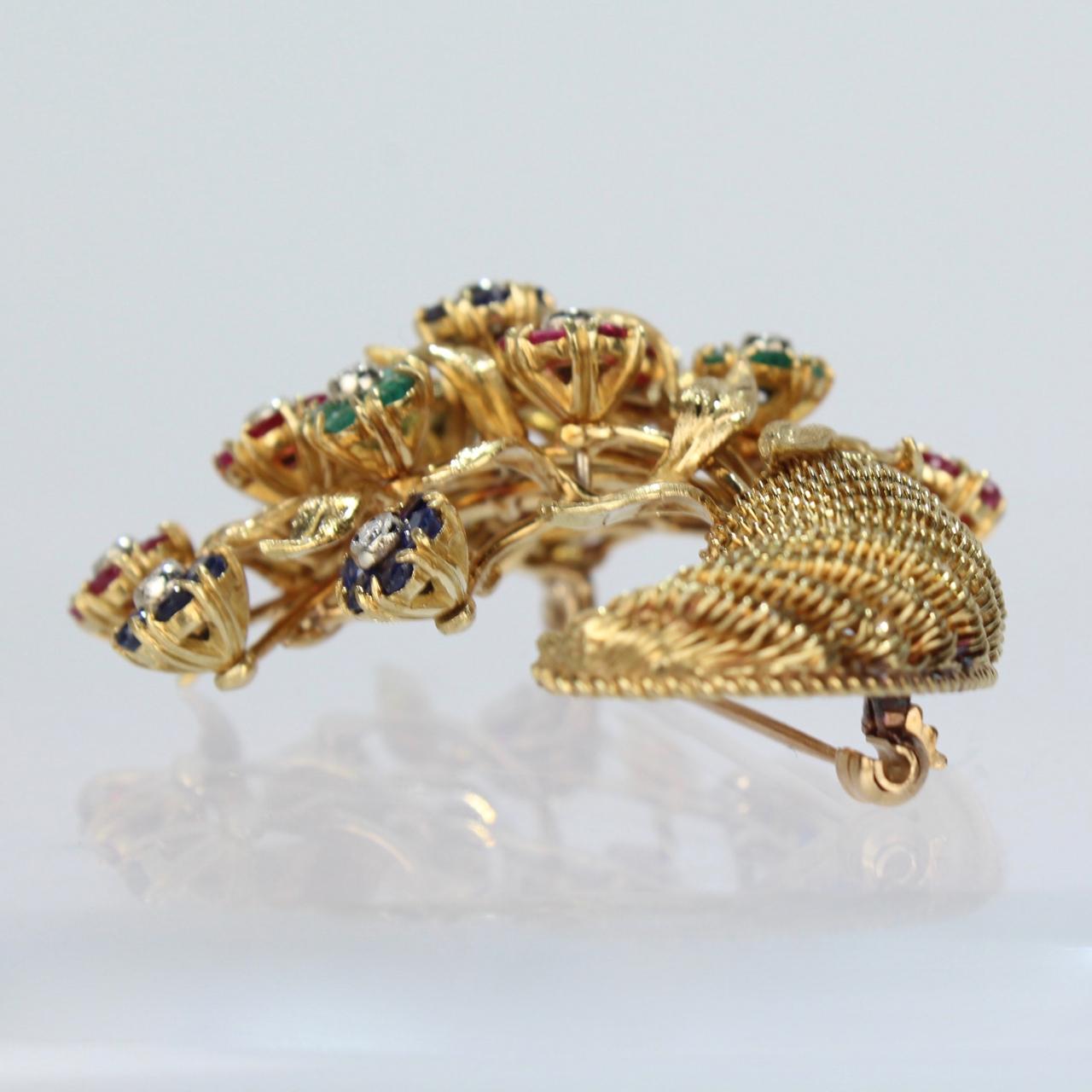 Women's Tiffany & Co. 18 Karat Gold Diamond and Gemstone en Tremblant Cornucopia Brooch