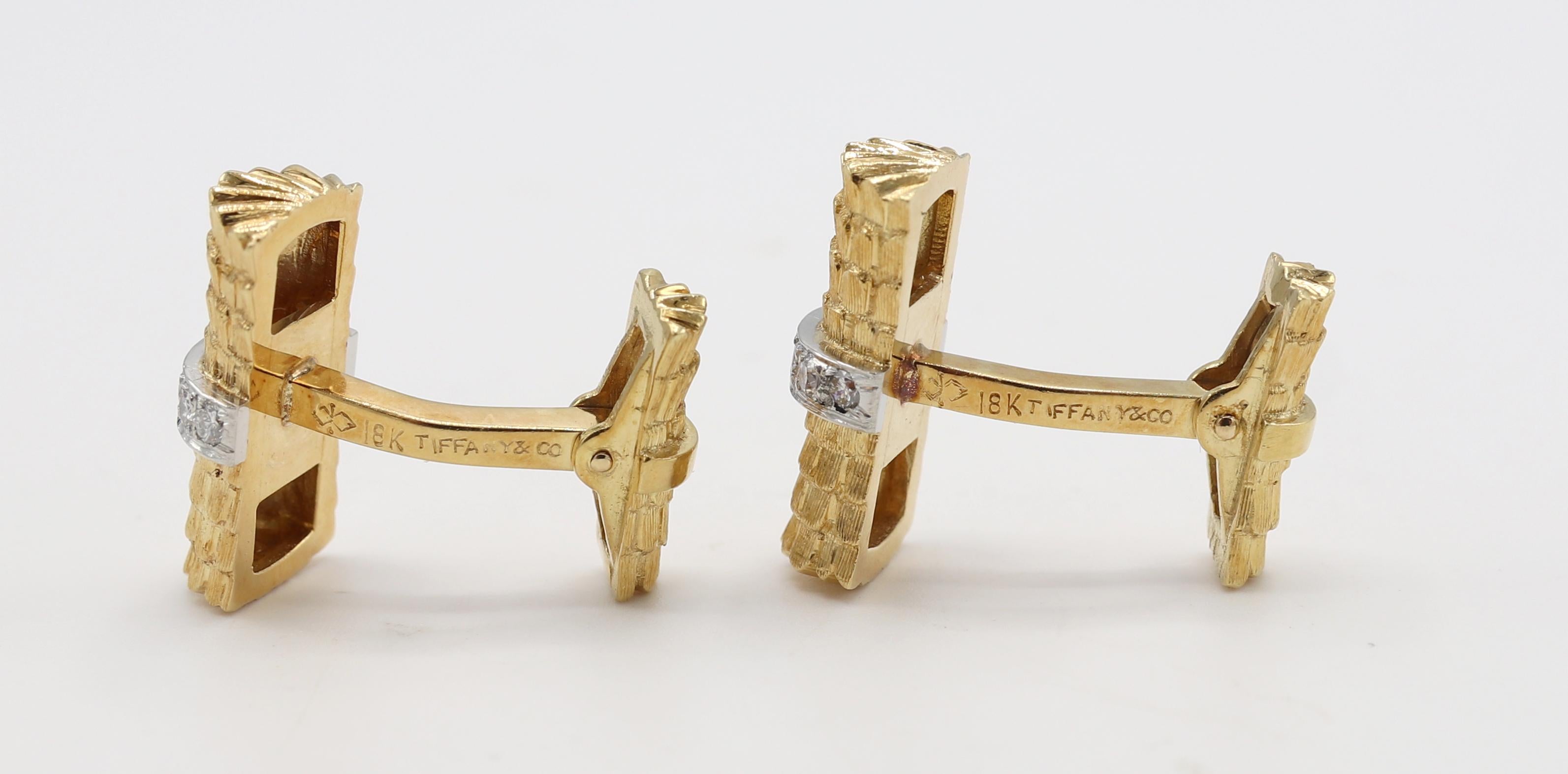 Round Cut Tiffany & Co. 18 Karat Gold & Diamond Cufflinks