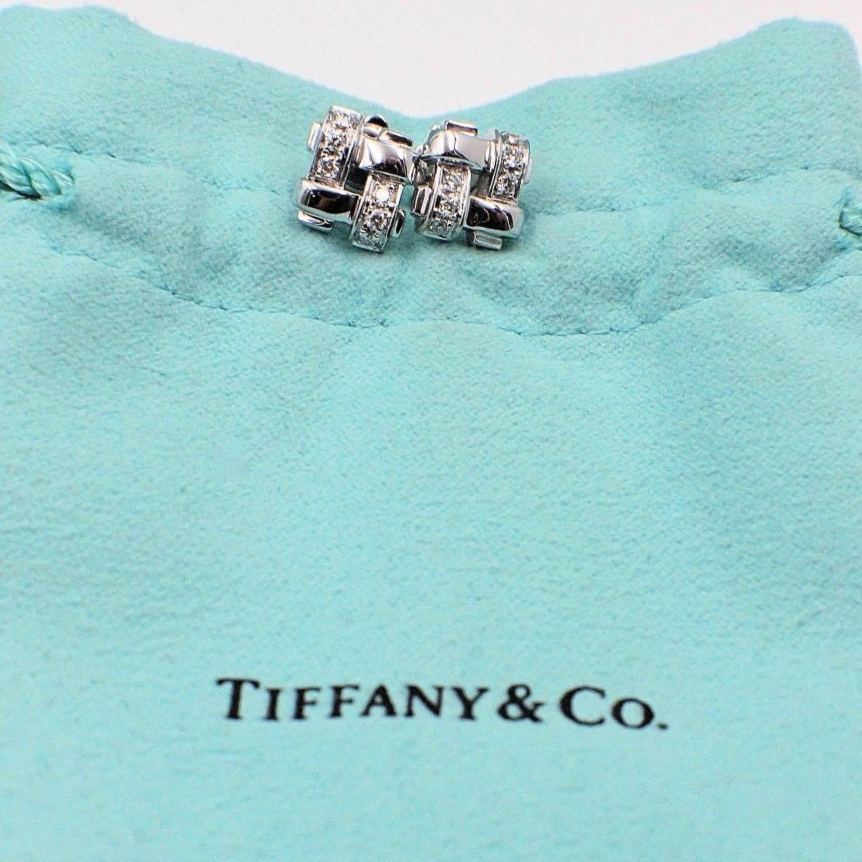 Women's or Men's Tiffany & Co. 18 Karat Gold Diamond Vannerie Basket Weave Earrings 0.25 Carat