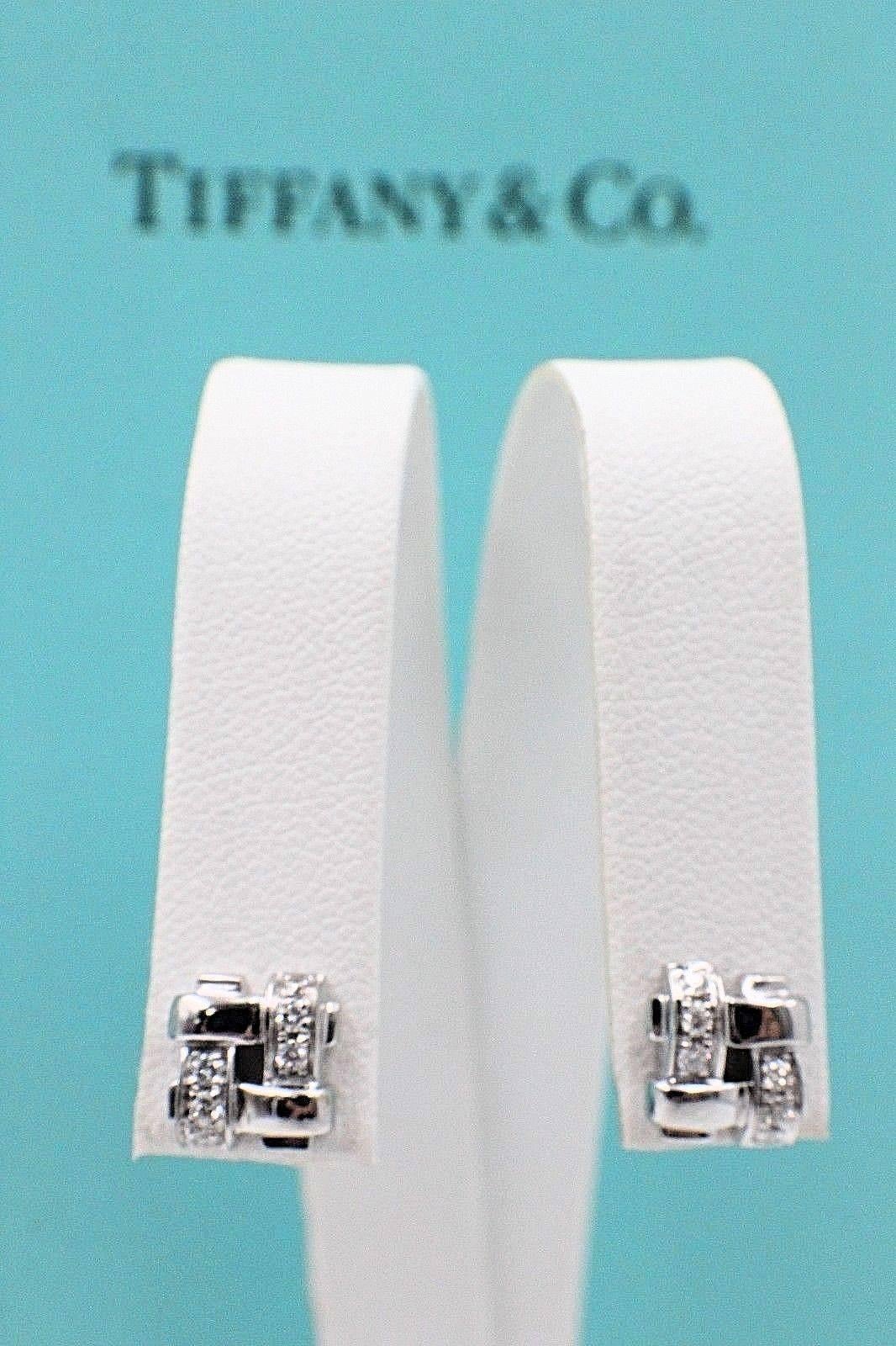 Tiffany & Co. 18 Karat Gold Diamond Vannerie Basket Weave Earrings 0.25 Carat 3