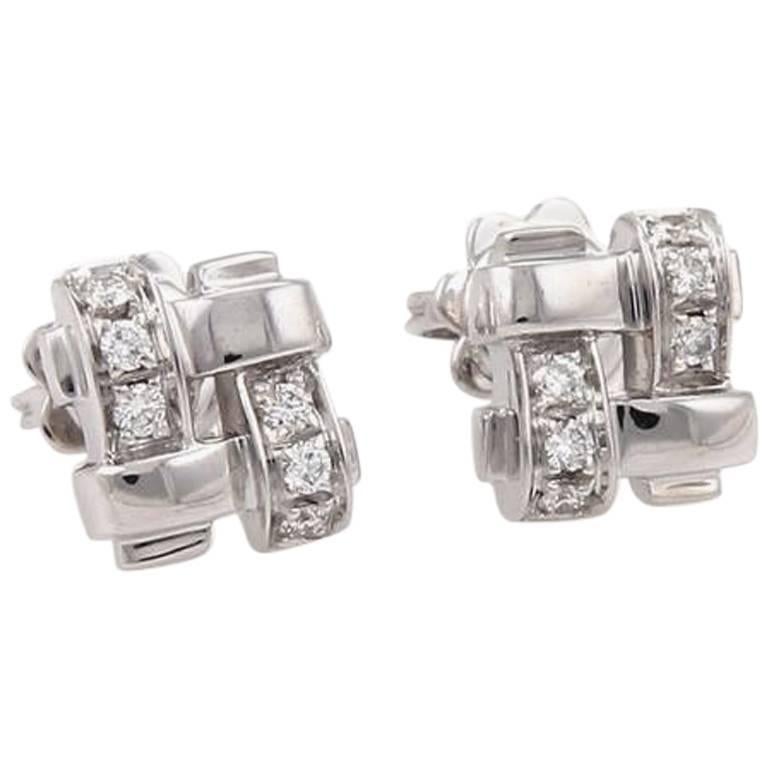 Tiffany & Co. 18 Karat Gold Diamond Vannerie Basket Weave Earrings 0.25 Carat