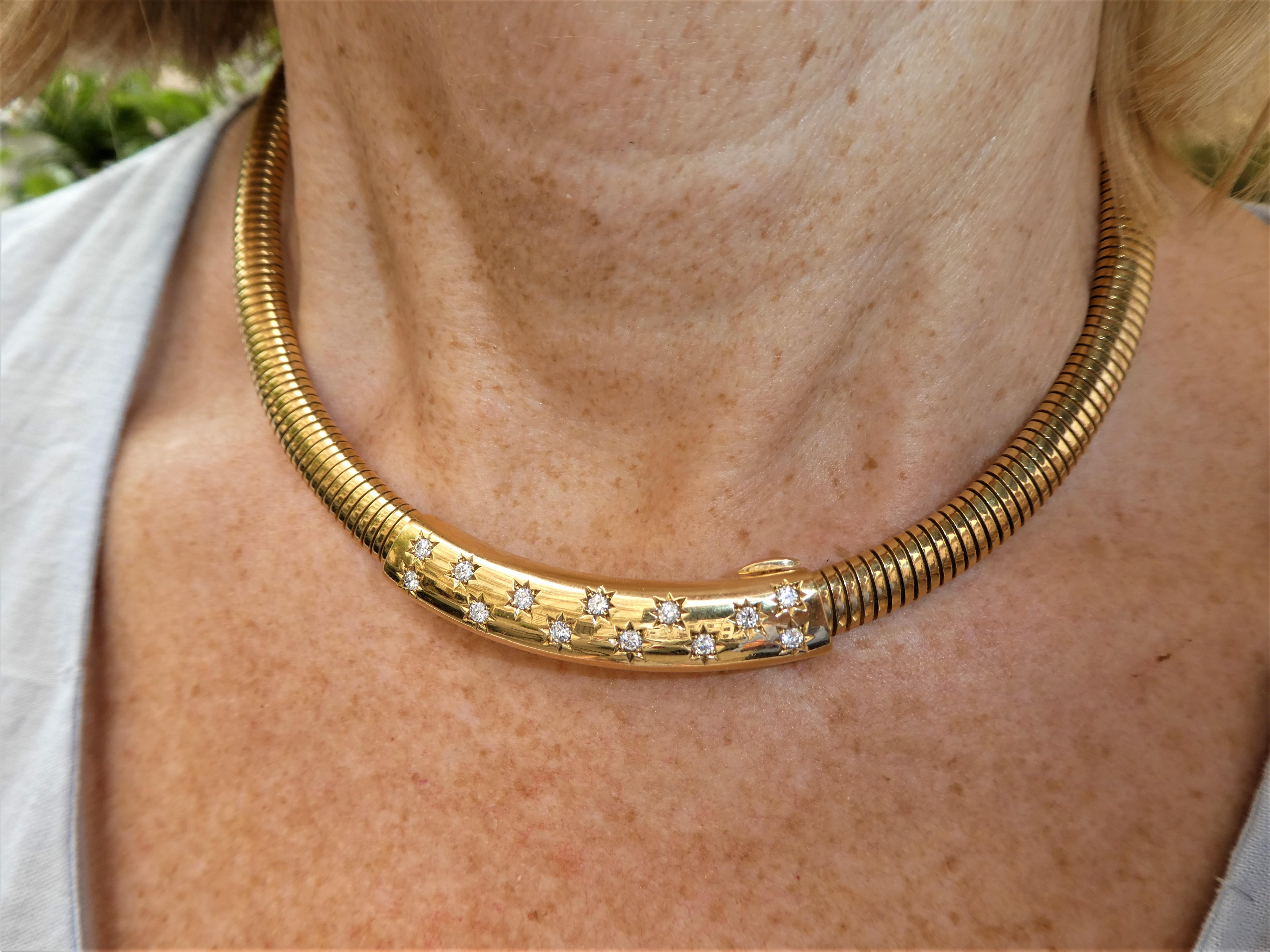 Tiffany & Co. 18 Karat Gold Diamonds Flexible Tubogas Necklace, circa 1950 For Sale 5