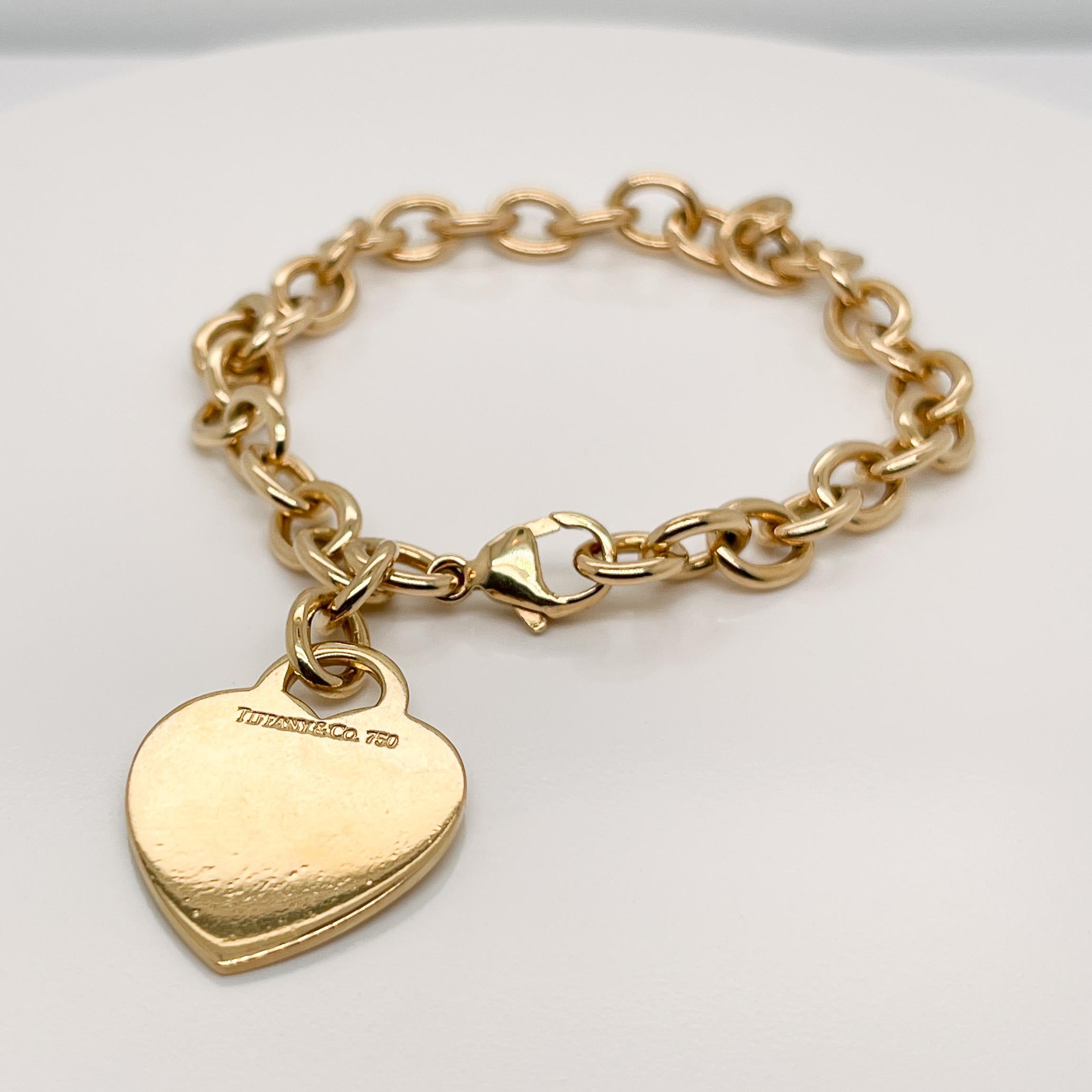 Tiffany and Co. 18 Karat Gold Dog Chain Link Bracelet and Heart Charm ...
