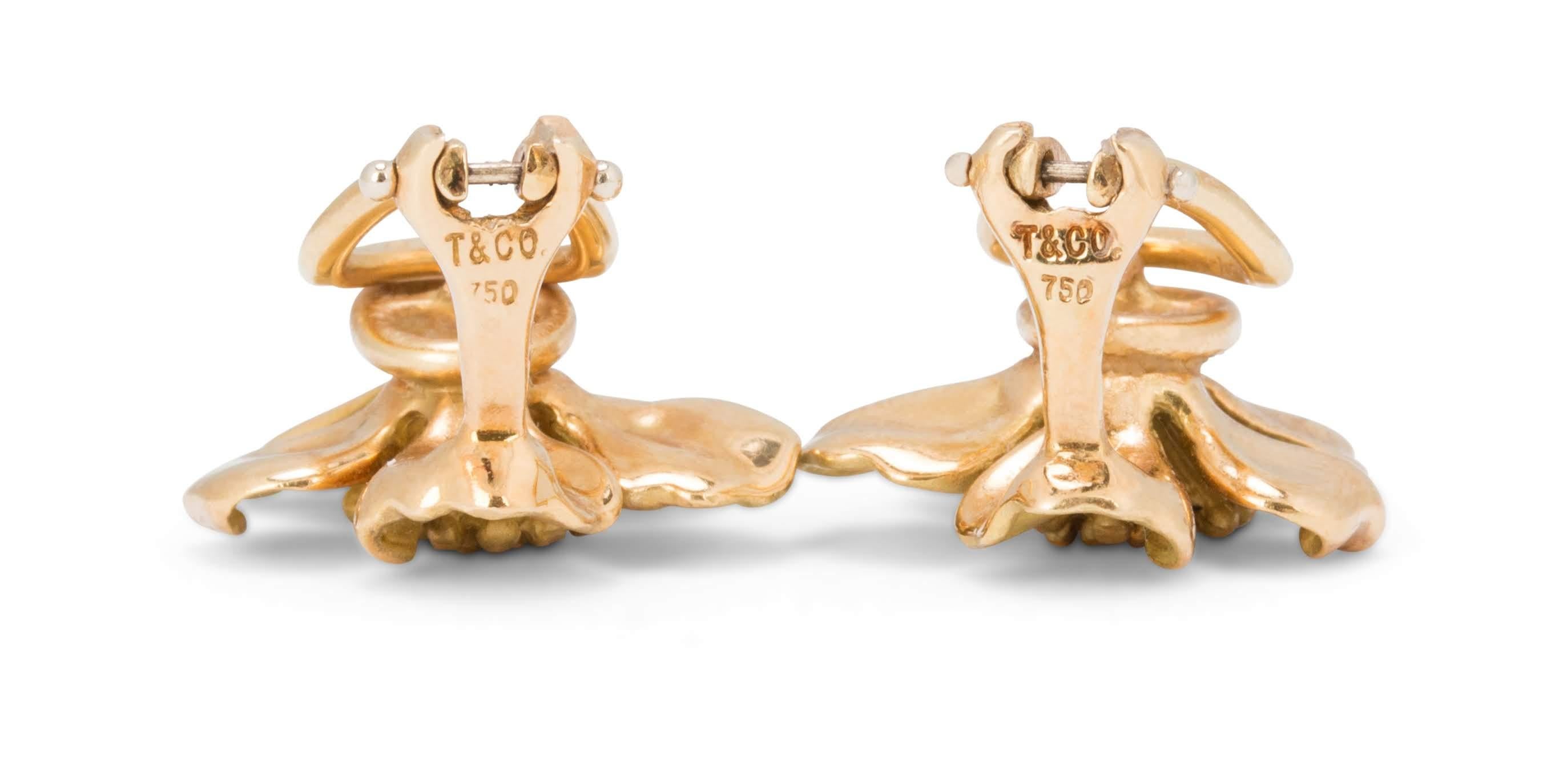 Tiffany & Co. 18 Karat Gold Dogwood Flower Ear Clips 1