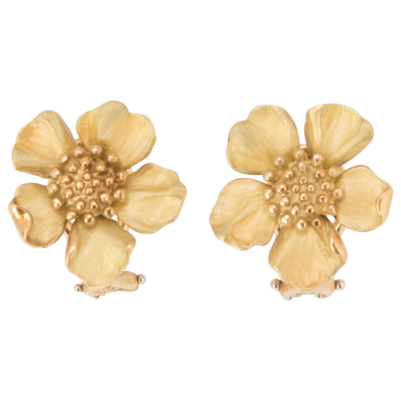 Tiffany & Co. 18 Karat Gold Dogwood Flower Ear Clips
