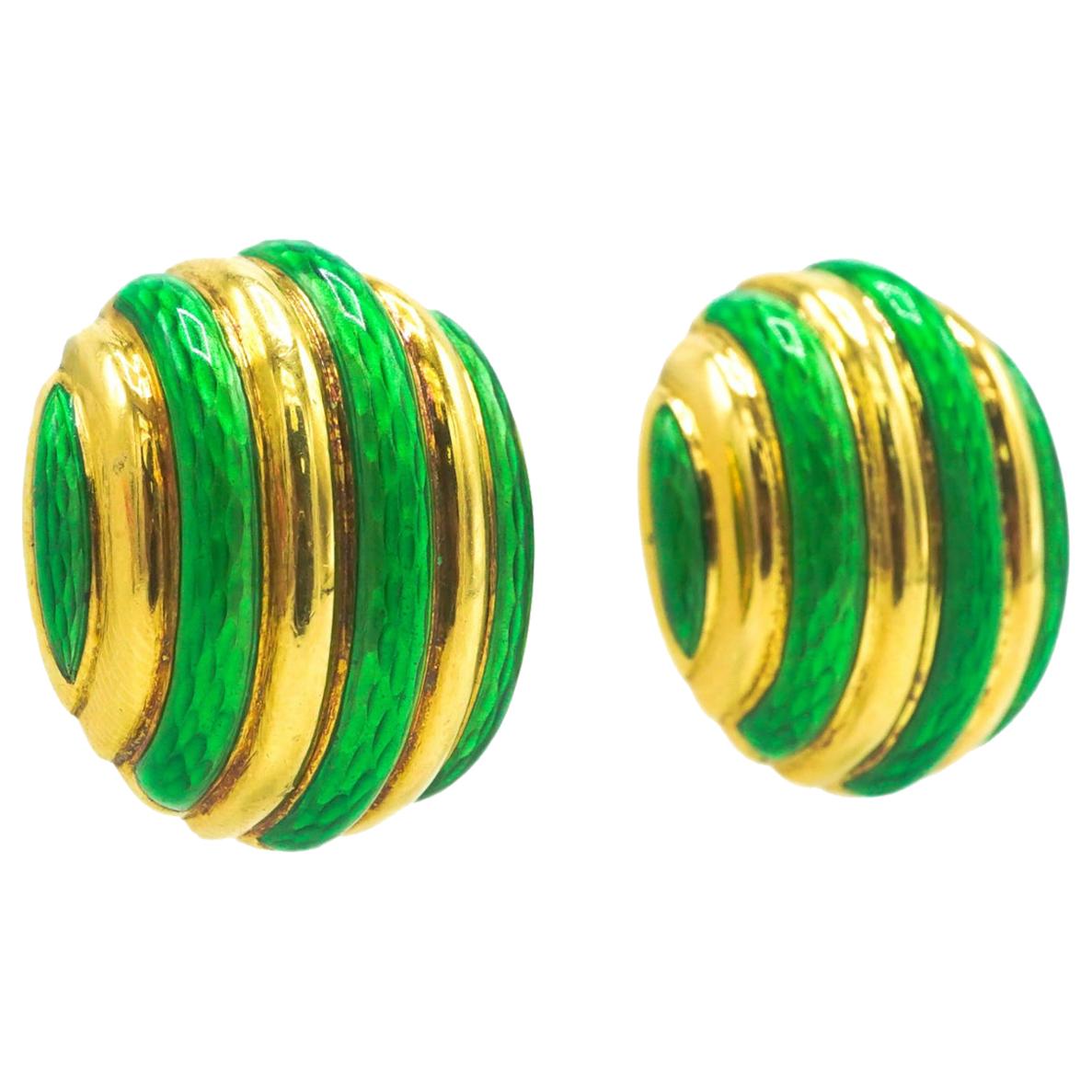 Tiffany & Co. 18 Karat Gold, Enamel and Gold Earrings of Fluted Bombe' Form For Sale