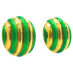 Vintage Tiffany & Co. 18 Karat Gold, Enamel and Gold Earrings of Fluted Bombe' Form