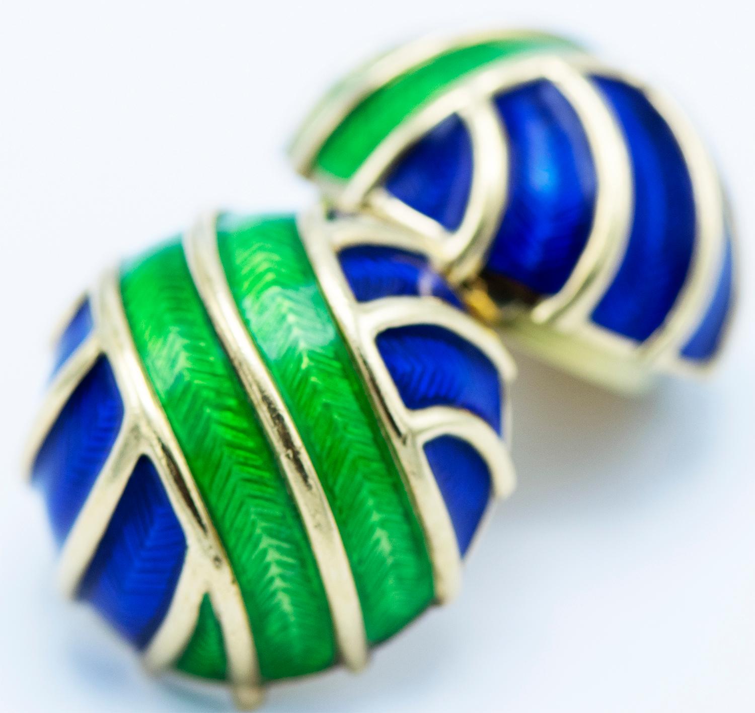 Blue and green enamel ball with 18K Gold lines