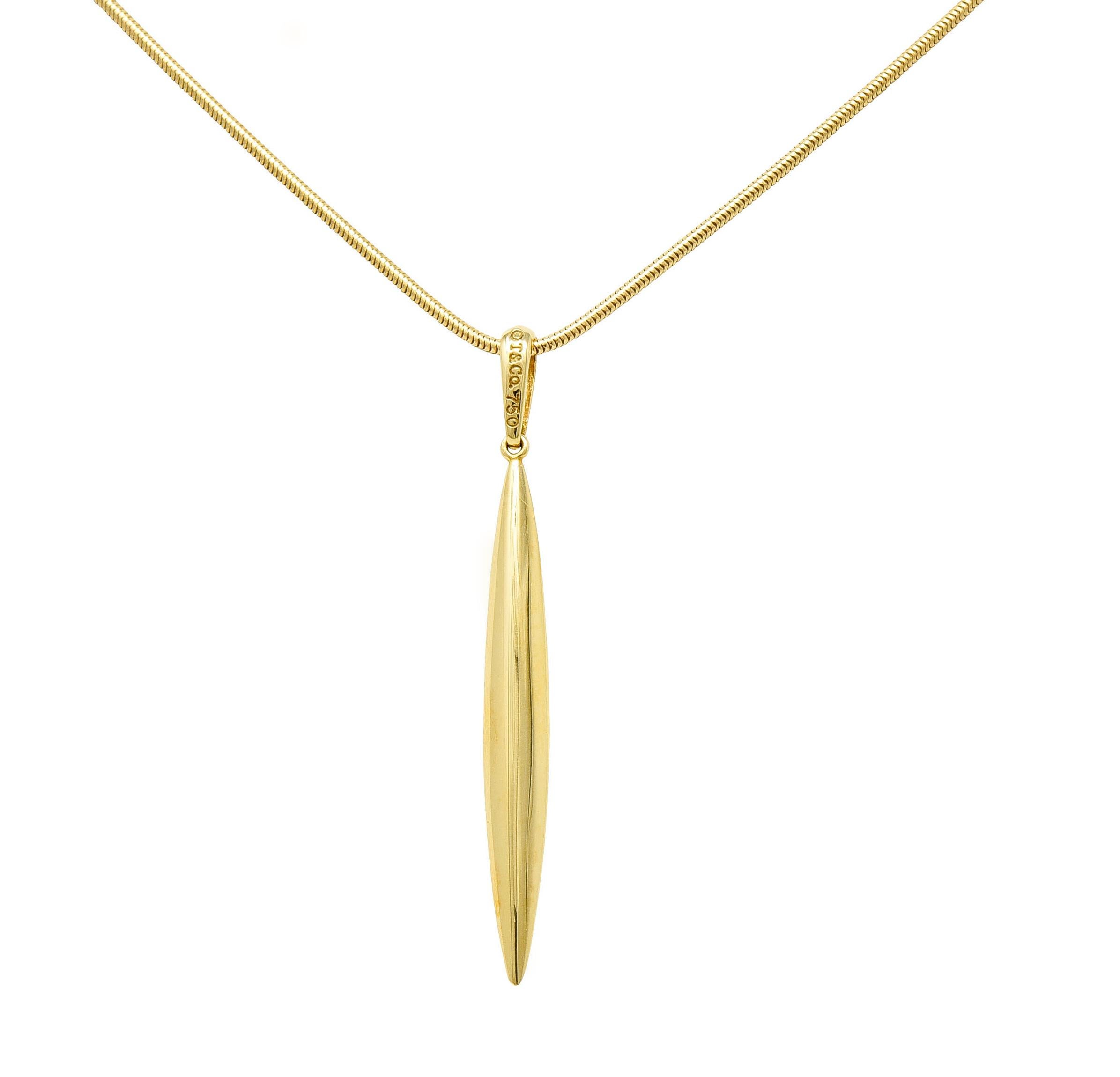 Tiffany & Co. 18 Karat Gold Feather Pendant Necklace 2