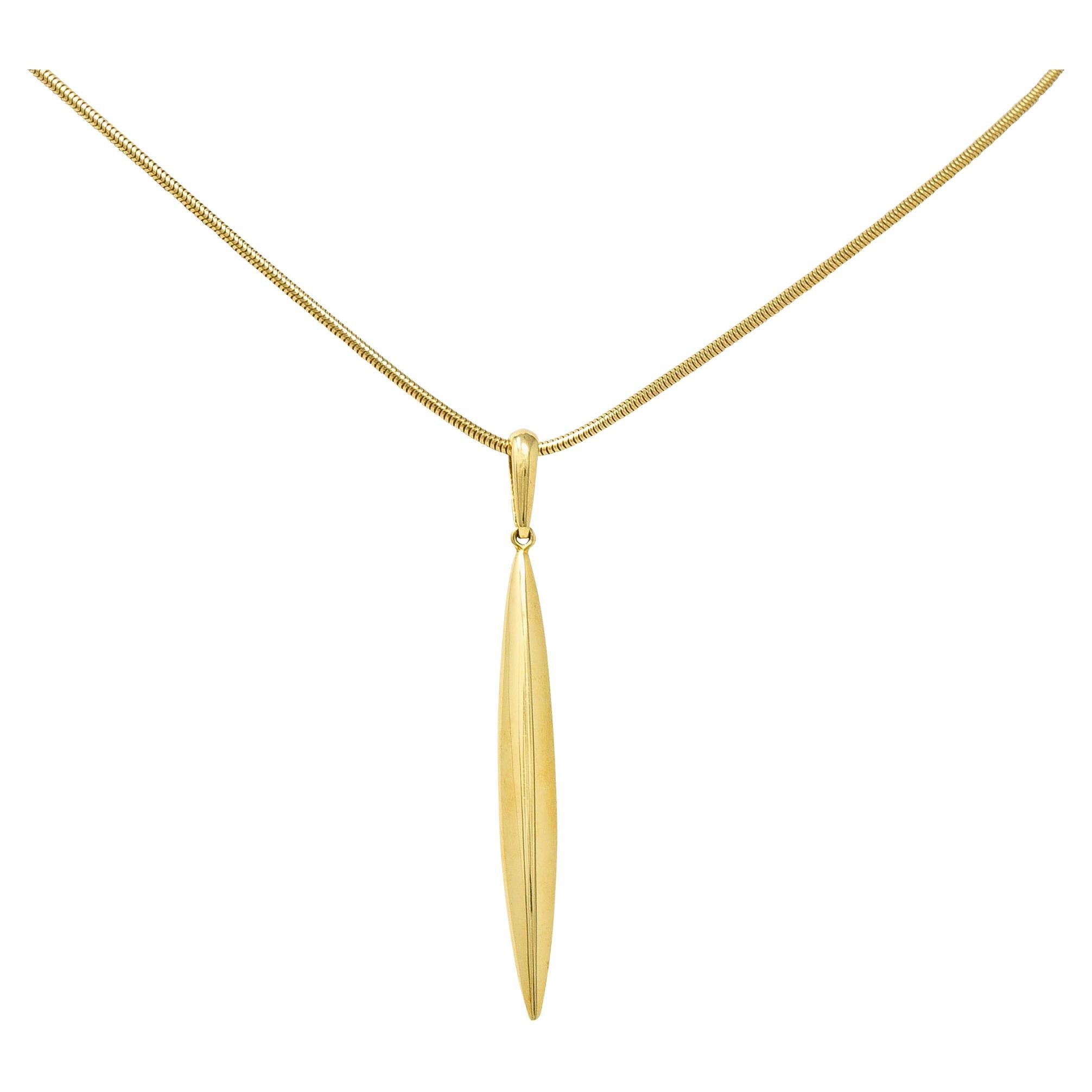 Tiffany & Co. 18 Karat Gold Feather Pendant Necklace