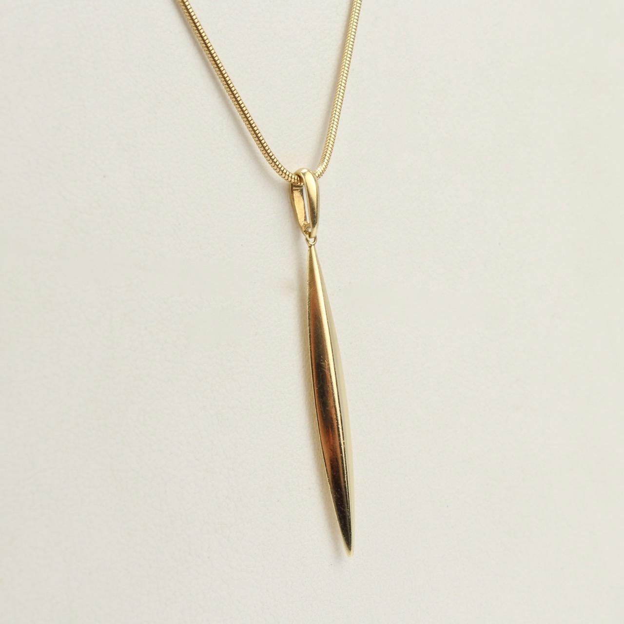 Tiffany & Co. 18 Karat Gold Feather Pendant and Snake Chain Necklace 2