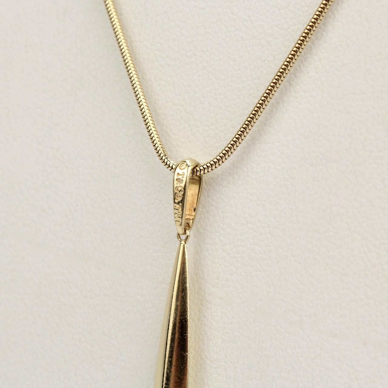 Tiffany & Co. 18 Karat Gold Feather Pendant and Snake Chain Necklace 4