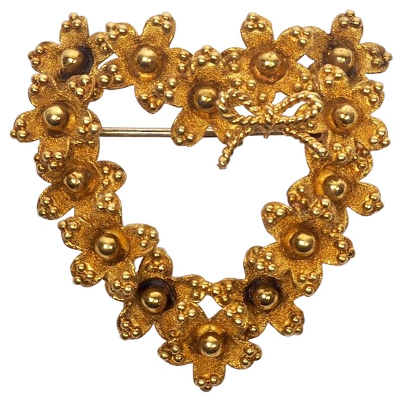 Tiffany & Co. 18 Karat Gold Floral Heart Brooch