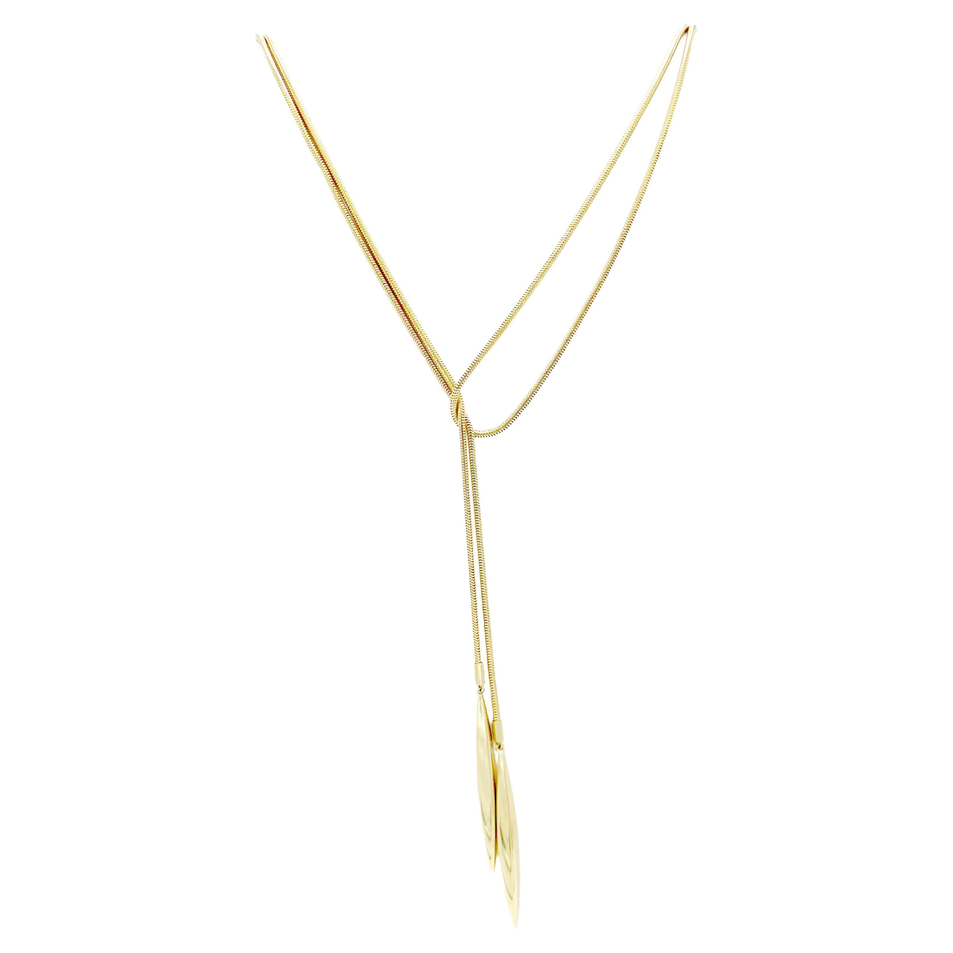 Tiffany & Co. 18 Karat Gold Lariat Double Feather Snake Chain Wrap Necklace