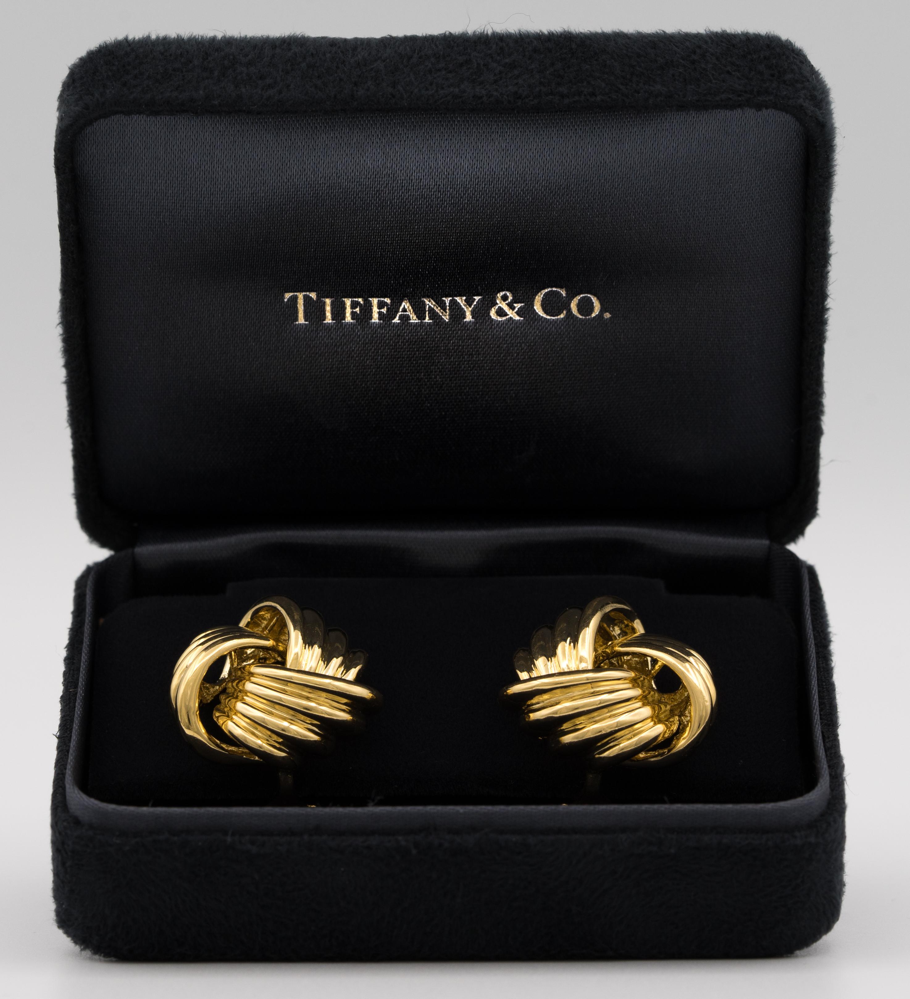 Women's or Men's Tiffany & Co. 18 Karat Gold Love Knot Earrings