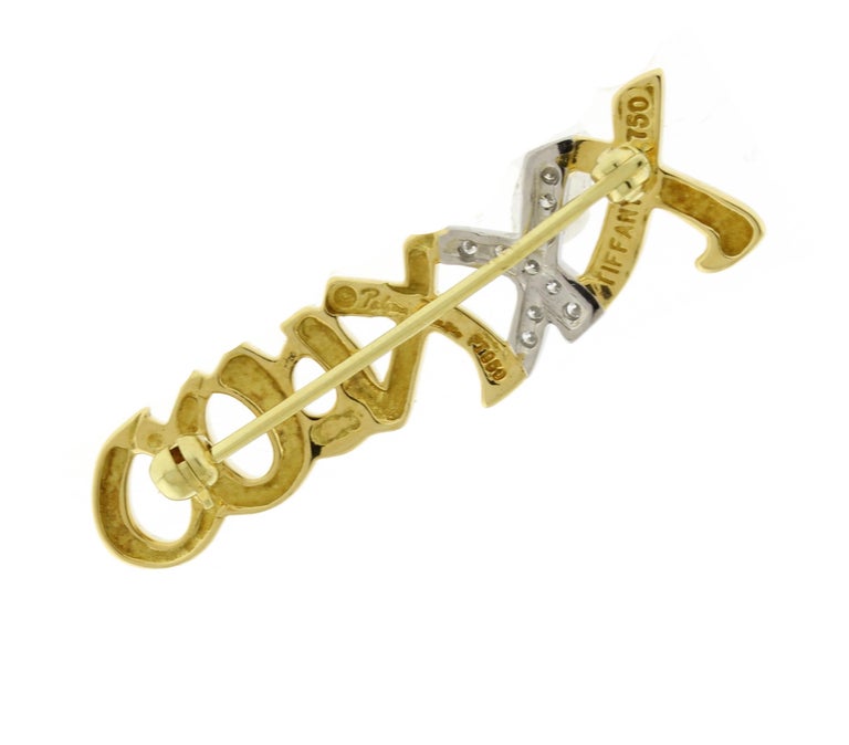 Tiffany & Co. 18 Karat Gold Paloma Picasso Graffiti Love & Kisses Brooch  In Excellent Condition For Sale In Bethesda, MD