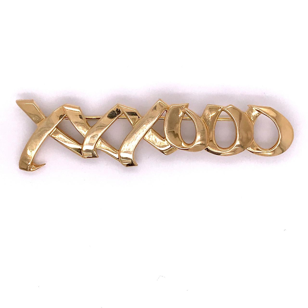 Women's or Men's Tiffany & Co. 18 Karat Gold Paloma Picasso Graffiti Love & Kisses Brooch or Pin For Sale