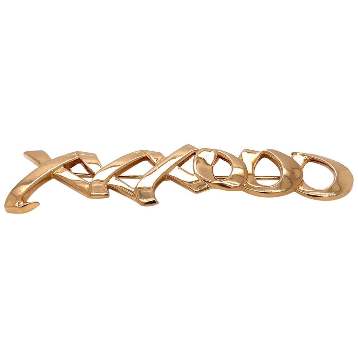 Tiffany & Co. 18 Karat Gold Paloma Picasso Graffiti Love & Kisses Brooch or Pin For Sale