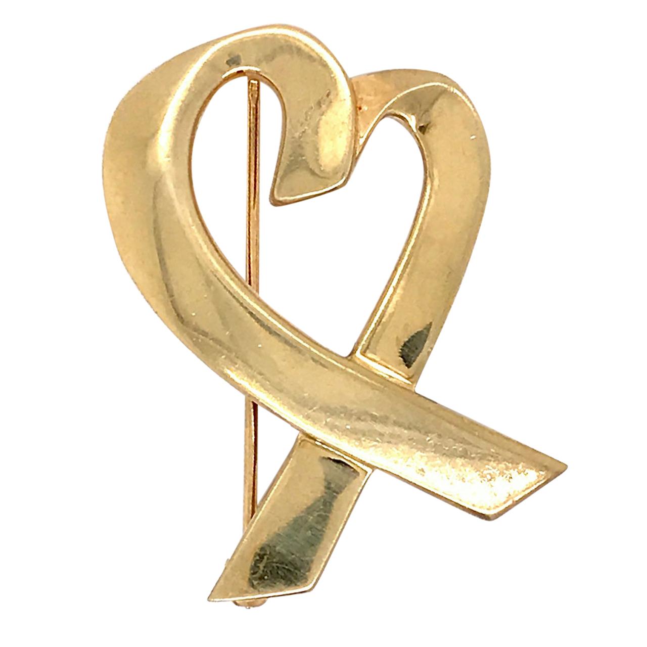 Tiffany & Co. 18 Karat Gold Paloma Picasso Loving Heart Brooch or Pin For Sale