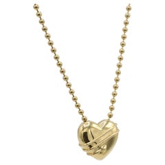 Tiffany & Co. 18 Karat Gold Puffed Heart Cupid Arrow Bead Chain Necklace 1994