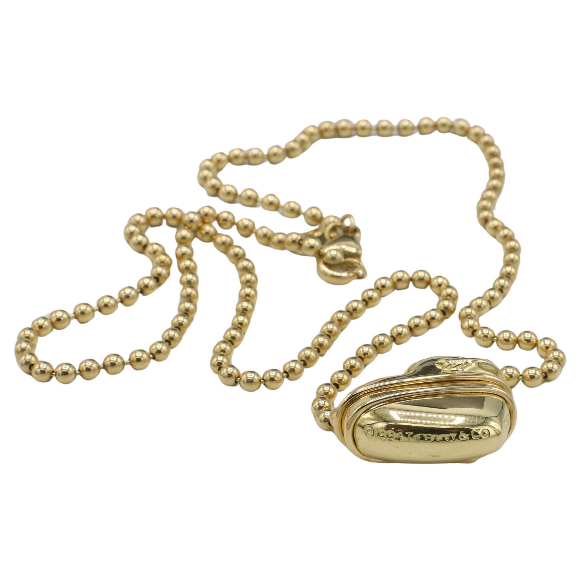Women's Tiffany & Co. 18 Karat Gold Puffed Heart Cupid Arrow Bead Chain Necklace 1994 For Sale