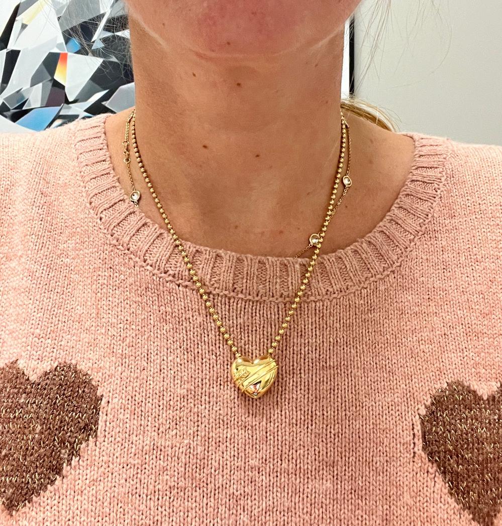 Tiffany & Co. 18 Karat Gold Puffed Heart Cupid Arrow Bead Chain Necklace 1994 For Sale 1