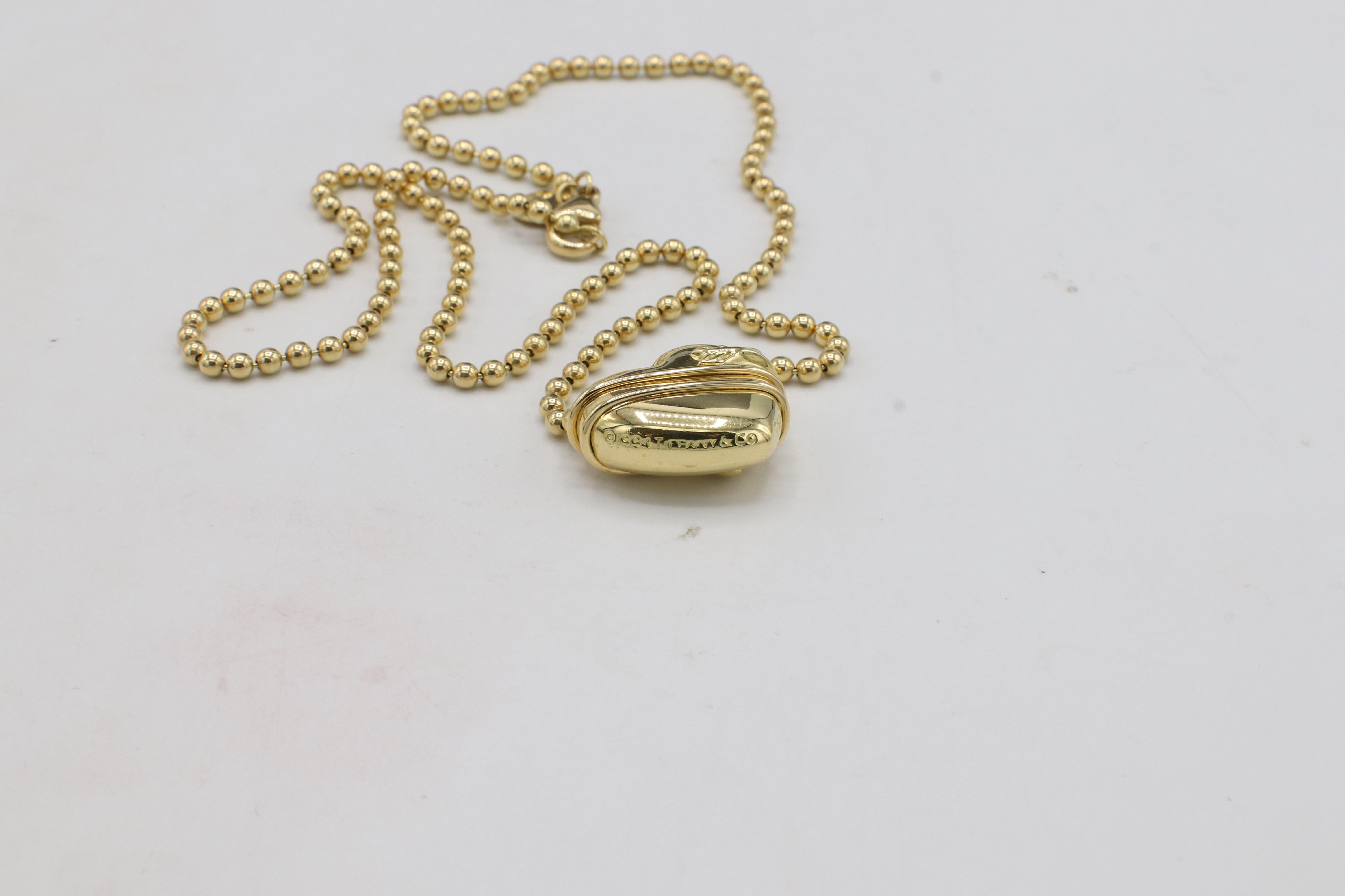 Tiffany & Co. 18 Karat Gold Puffed Heart Cupid Arrow Bead Chain Necklace 1994 For Sale 2