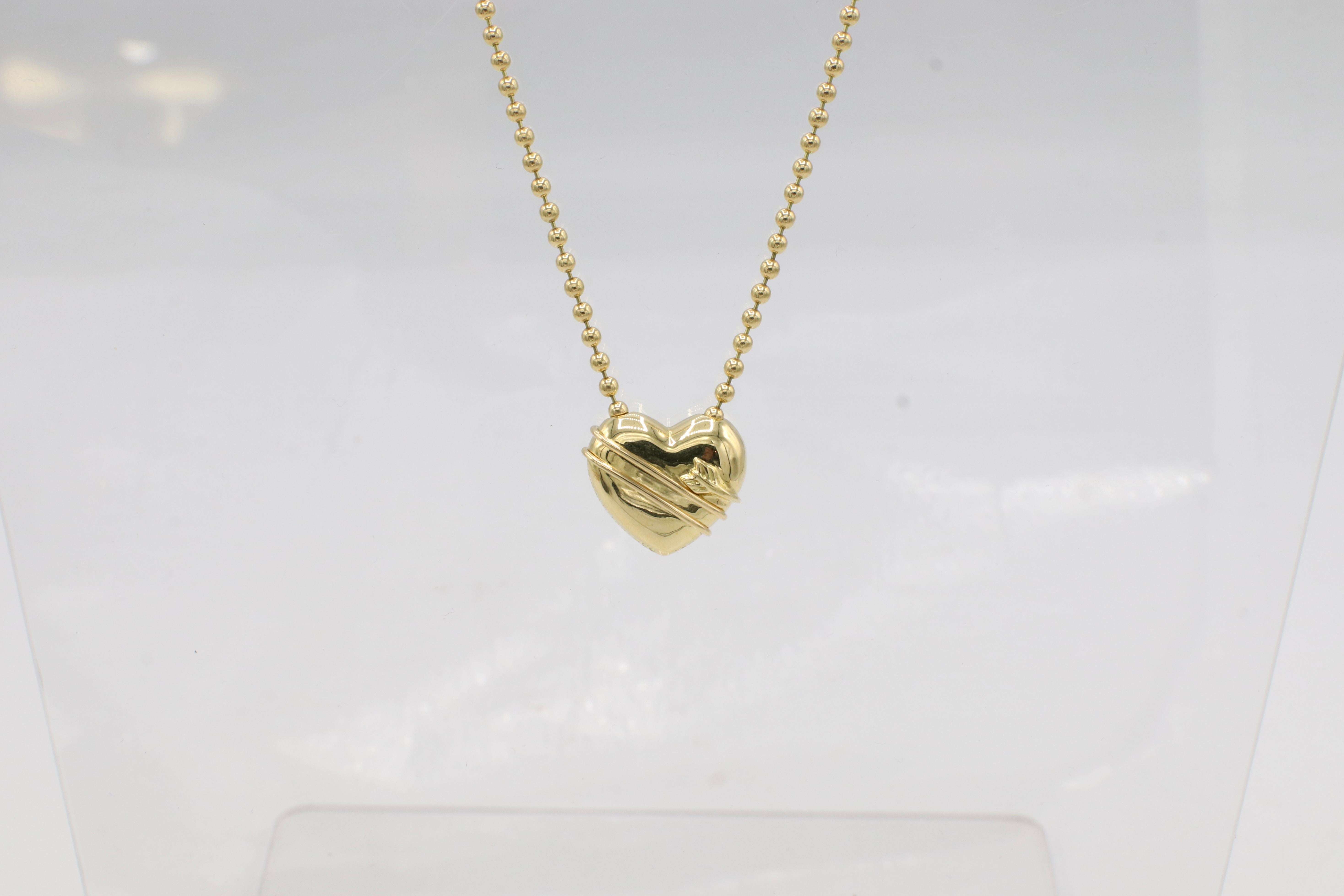 Tiffany & Co. 18 Karat Gold Puffed Heart Cupid Arrow Bead Chain Necklace 1994 For Sale 4
