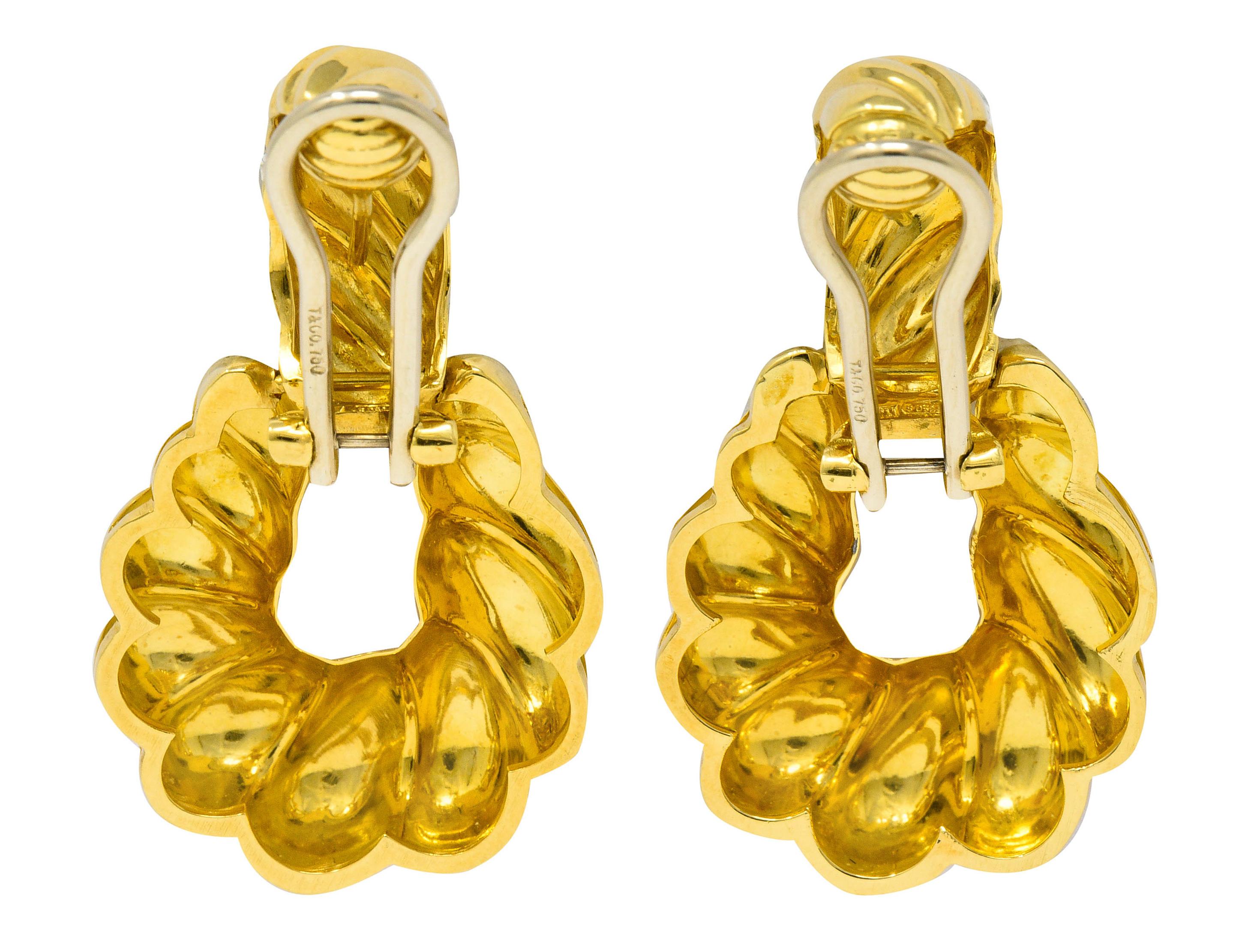 Women's or Men's Tiffany & Co. 18 Karat Gold Ribbed Doorknocker Ear-Clip Earrings