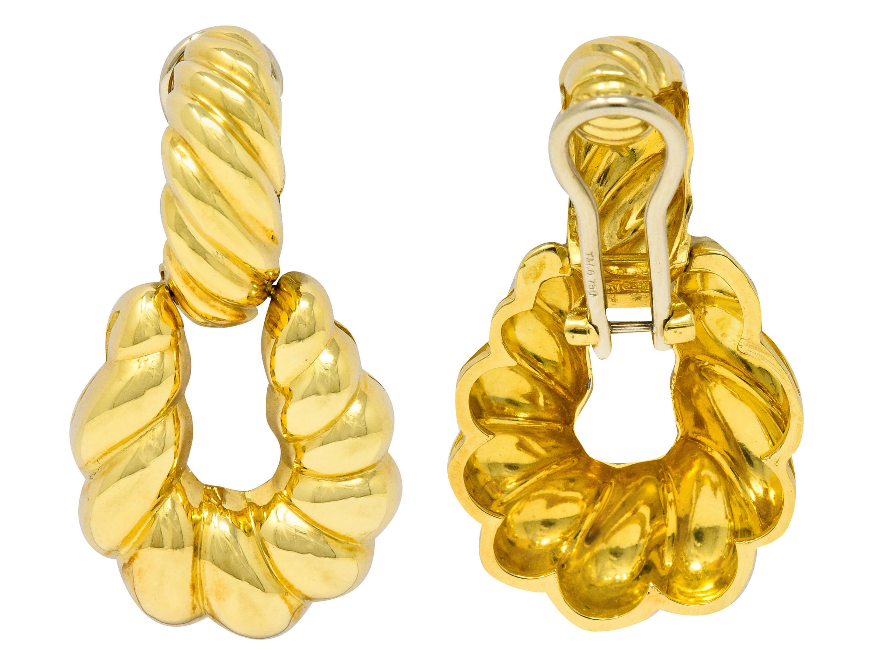 Tiffany & Co. 18 Karat Gold Ribbed Doorknocker Ear-Clip Earrings 1