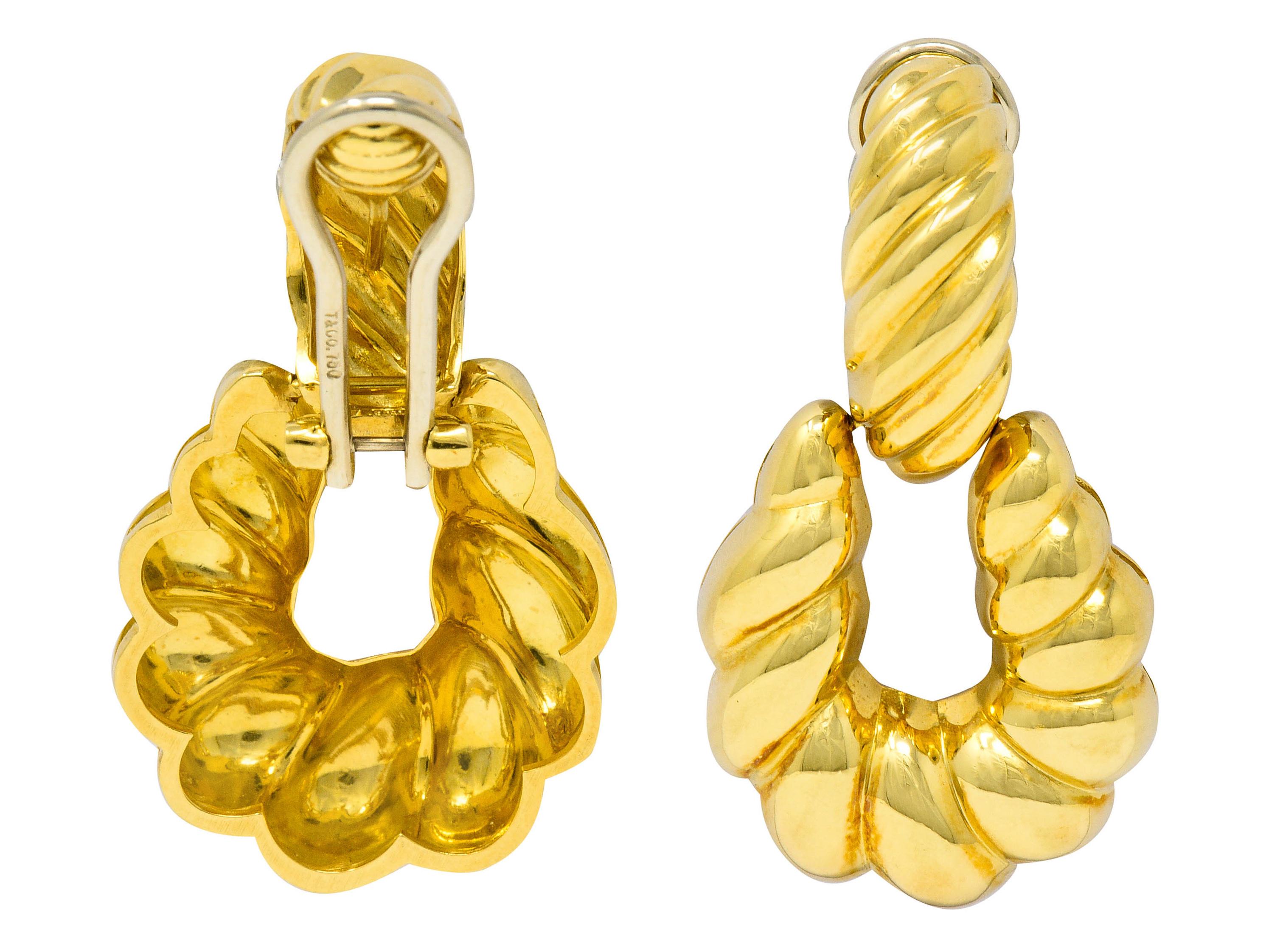 Tiffany & Co. 18 Karat Gold Ribbed Doorknocker Ear-Clip Earrings 2