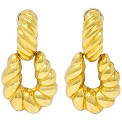 Tiffany & Co. 18 Karat Gold Ribbed Doorknocker Ear-Clip Earrings