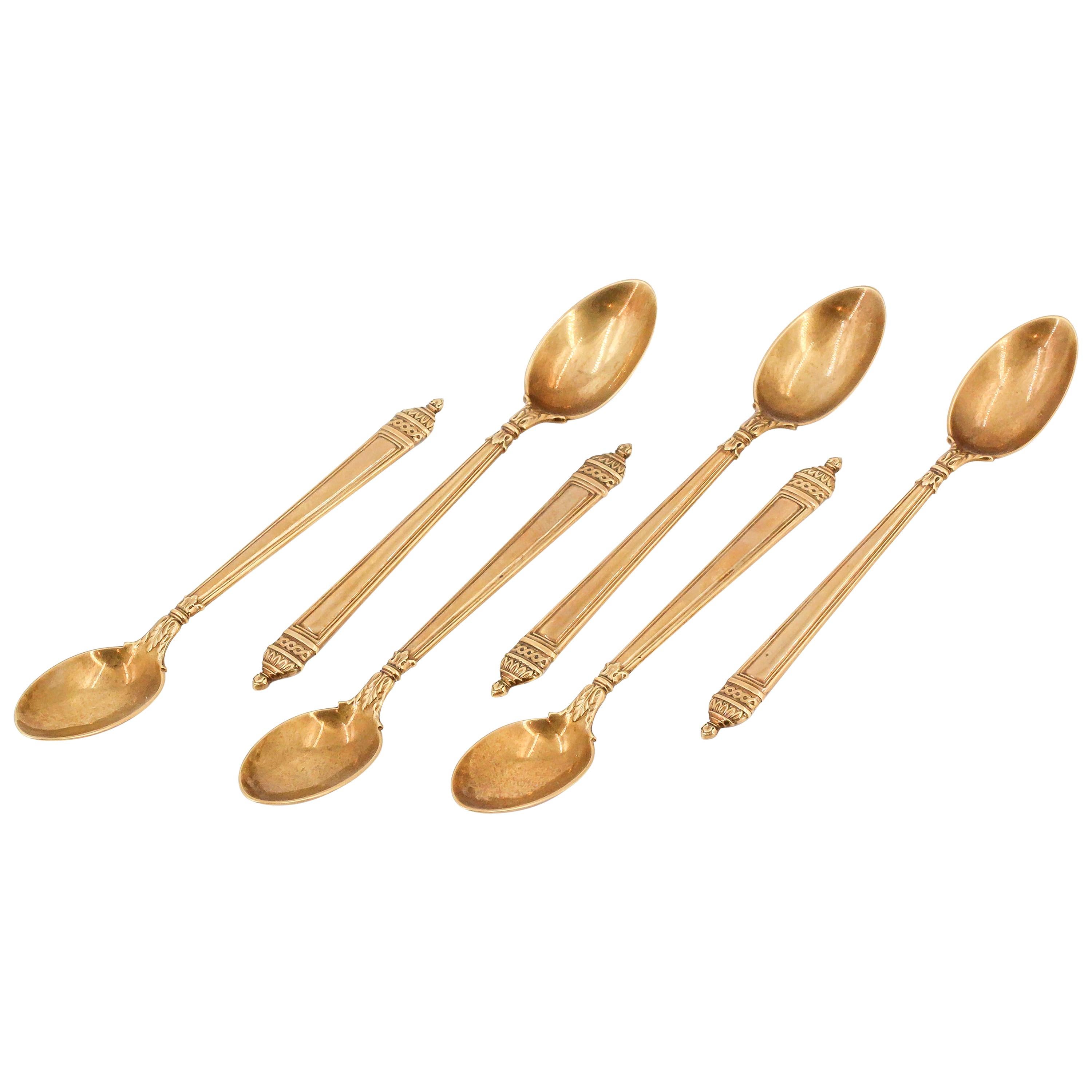 Tiffany & Co. 18 Karat Gold Set of 6 Tea Spoons